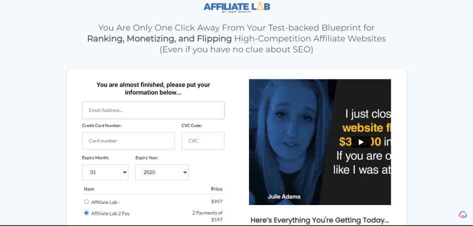Affiliate lab pricing page screen shot