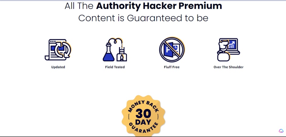 A screen shot of Authority Hacker Guarantee