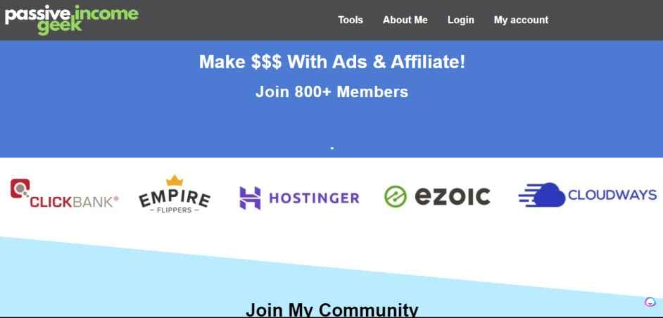 A screen shot of Passive income homepage