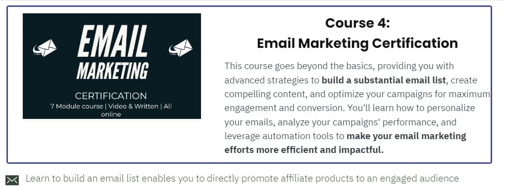 A screen shot Powerhouse Affiliate Email Marketing Certification