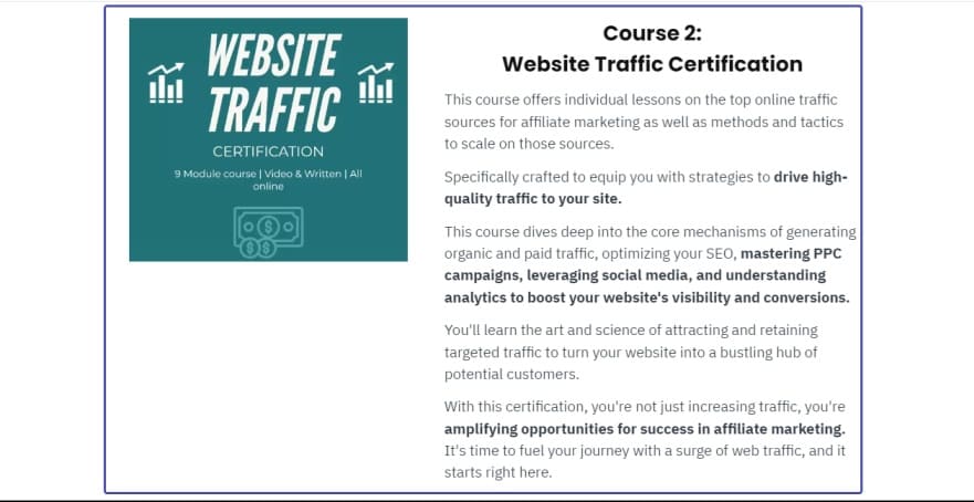 A screen shot of website traffic certification course