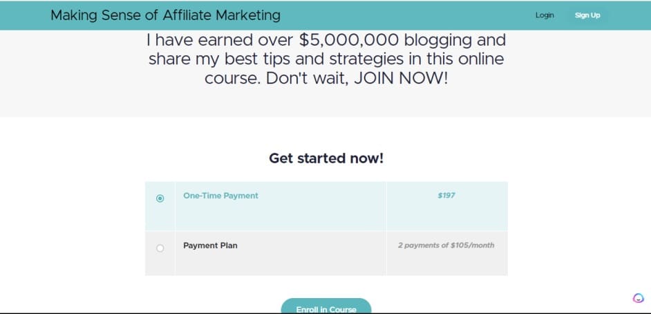 A screen shot of Payment page of Making sense of Affiliate Marketing