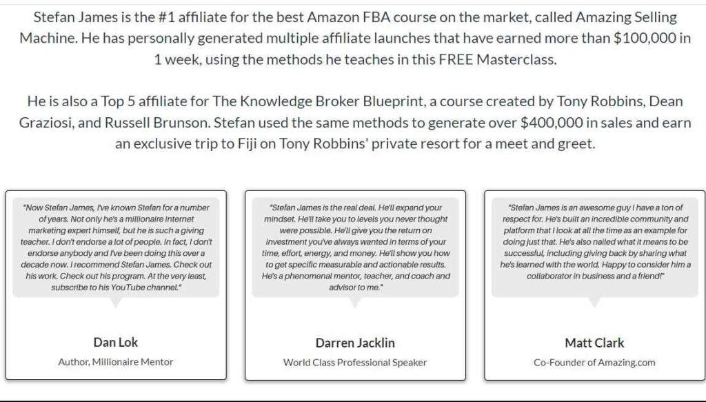 A screen shot Of Affiliate Marketing Mastery reviews