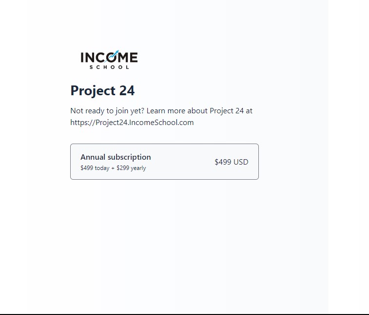 A screen shot of Project 24 payment page