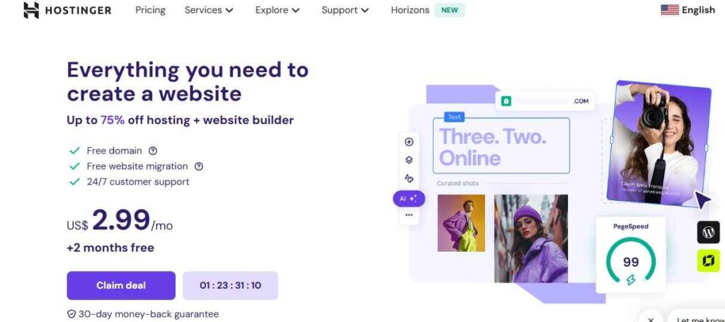 Hostinger Homepage Screen shot