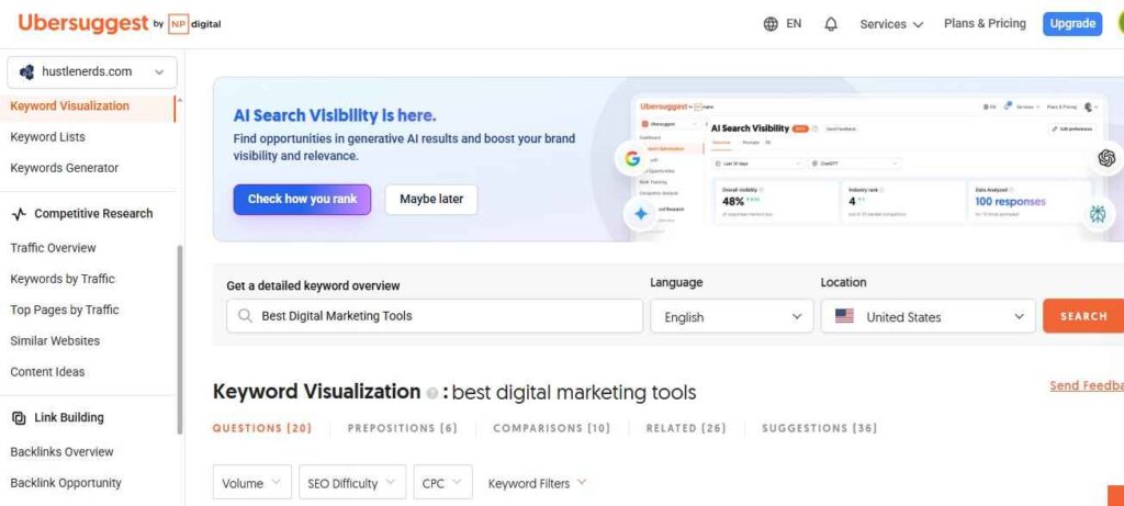 Ubbersuggest Dashboard screen shot