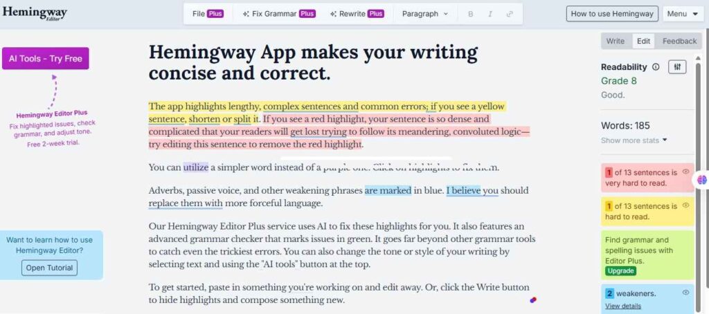 hemingway Editor Screen shot